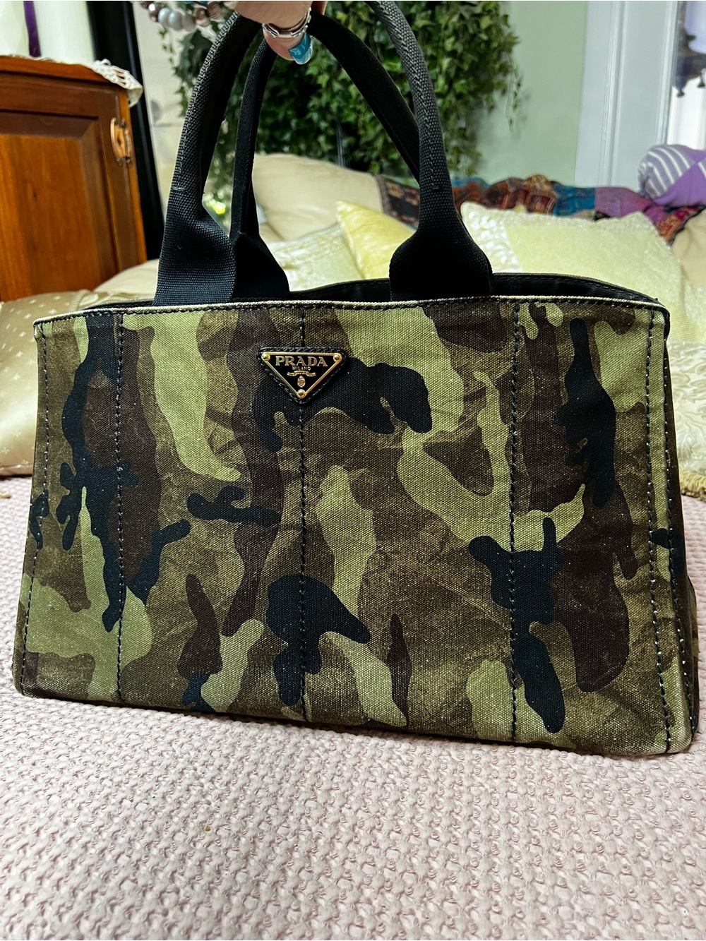 Prada Large Canapa Camouflage Canvas Tote Bag